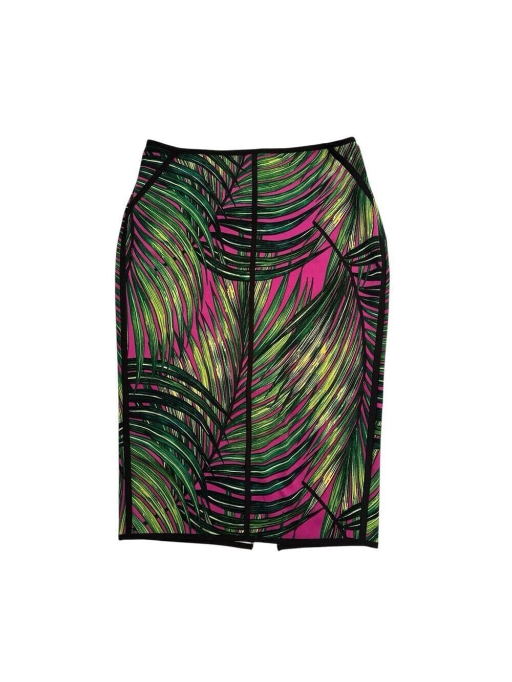 Worthington Tropical Green Palms Pencil Skirt Womens Medium Back Slit Side Zip
